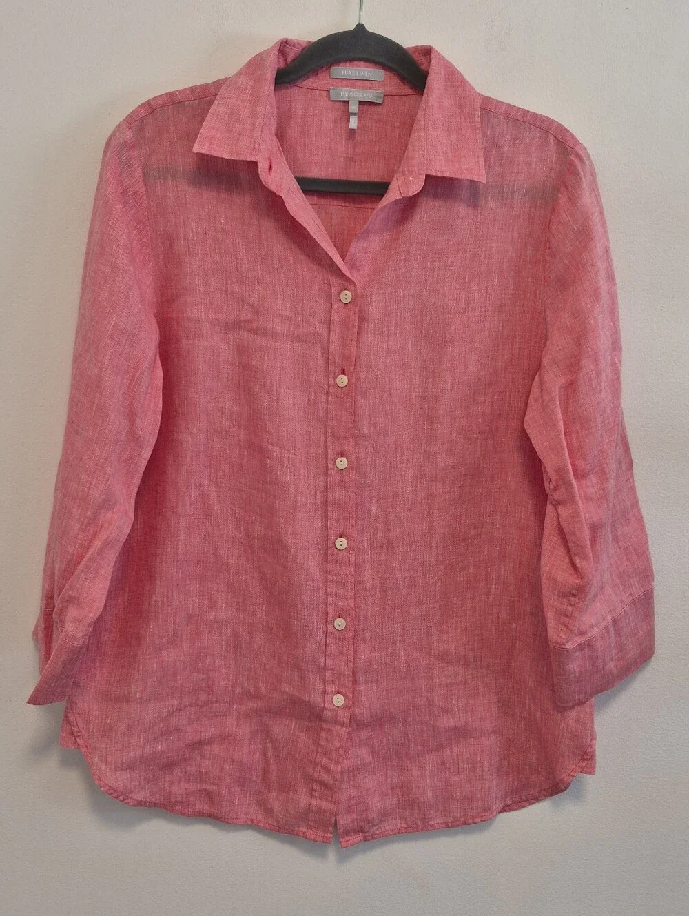 Hinson Wu 100% Linen Button Up Shirt Coral Pink Luxe Linen Women's Sz 10 - Picture 2 of 12